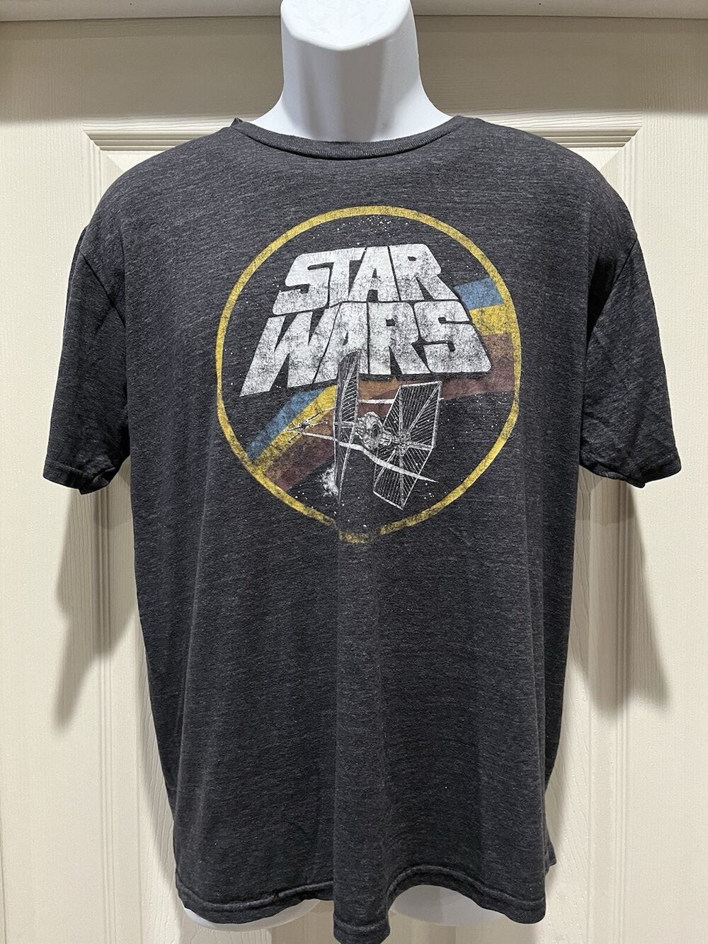 Star Wars Classic Logo Tie Fighter Gray T- Shirt Unisex Size Large